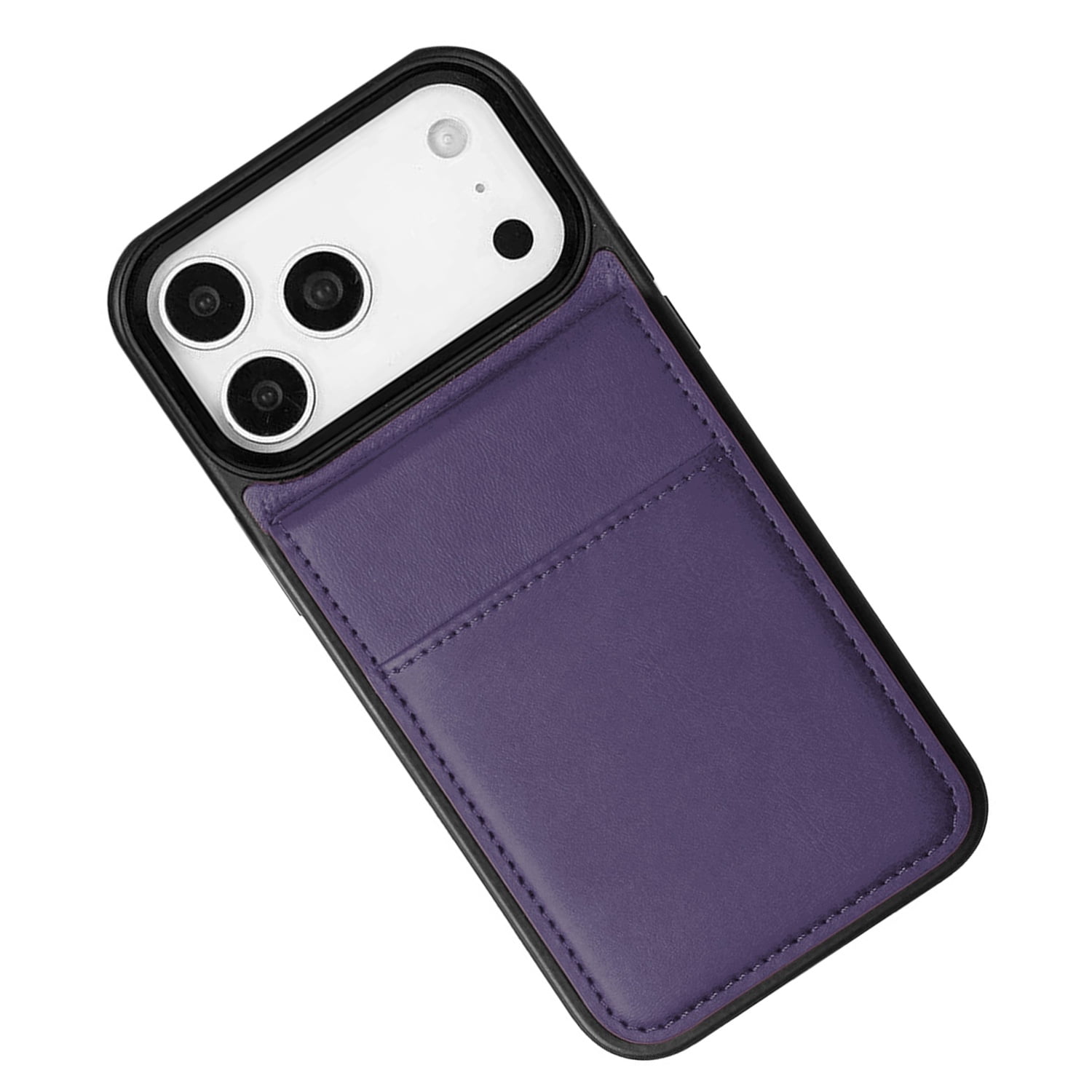 Durable Leather Wallet Case with Kickstand for iPhone 17 Pro Max- Purple