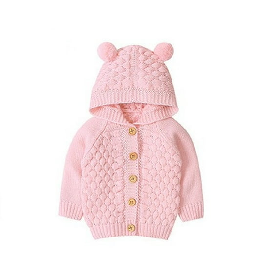Esaierr Boys Girls Hooded Sweaters Cardigan Solid Color Tthree-Dimensional Hairball Button Knitting Tops Coat Outwear Jacket for 3M-2Y
