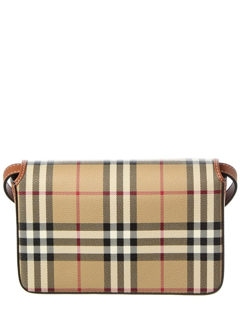 Burberry Check E-Canvas & Leather Crossbody, Brown - Walmart.com
