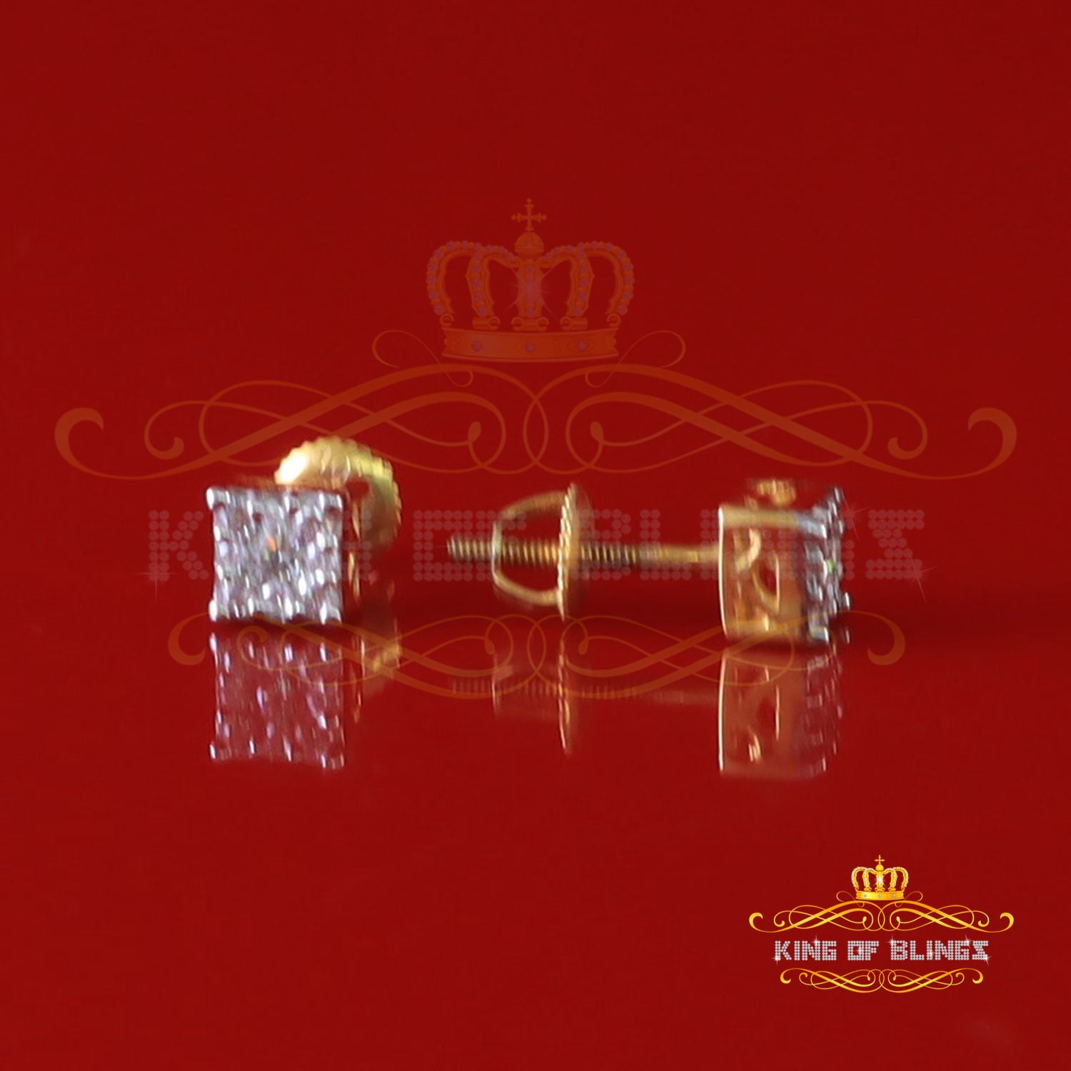 10k Real Yellow Gold 0.25ct Vvs 'D' Color Real Moissanite Stud Square Earrings