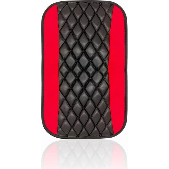 HUGFEGWE Auto Center Console Pad, Car Center Console Cushion Pad, Leather Waterproof Armrest Seat Box Cover Protector, Car Interior Protection Accessories for Most Cars, Trucks, SUVs (Red)