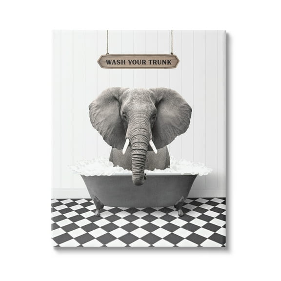 Stupell Industries Wash Your Trunk Bathroom Animals & Insects Painting Gallery Wrapped Canvas Print Wall Art, 16 x 20