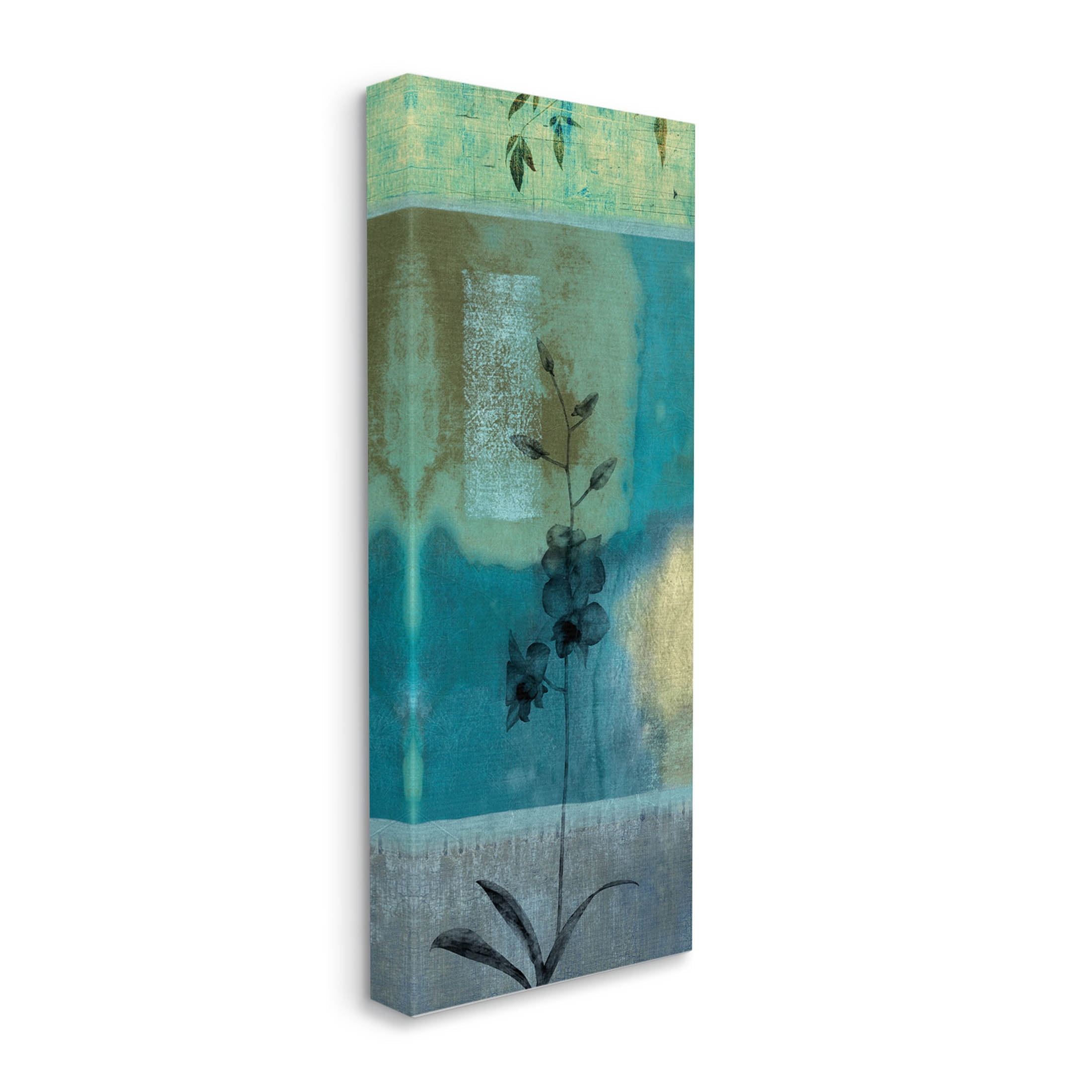 Layered Orchid Flower Teal Shapes Botanical & Floral Graphic Art Gallery Wrapped Canvas Print Wall Art