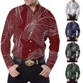 thumbnail image 2 of Mens Line Printed Long Sleeve Muscle Fitness Button Down Shirt Party T Dress Up, 2 of 8