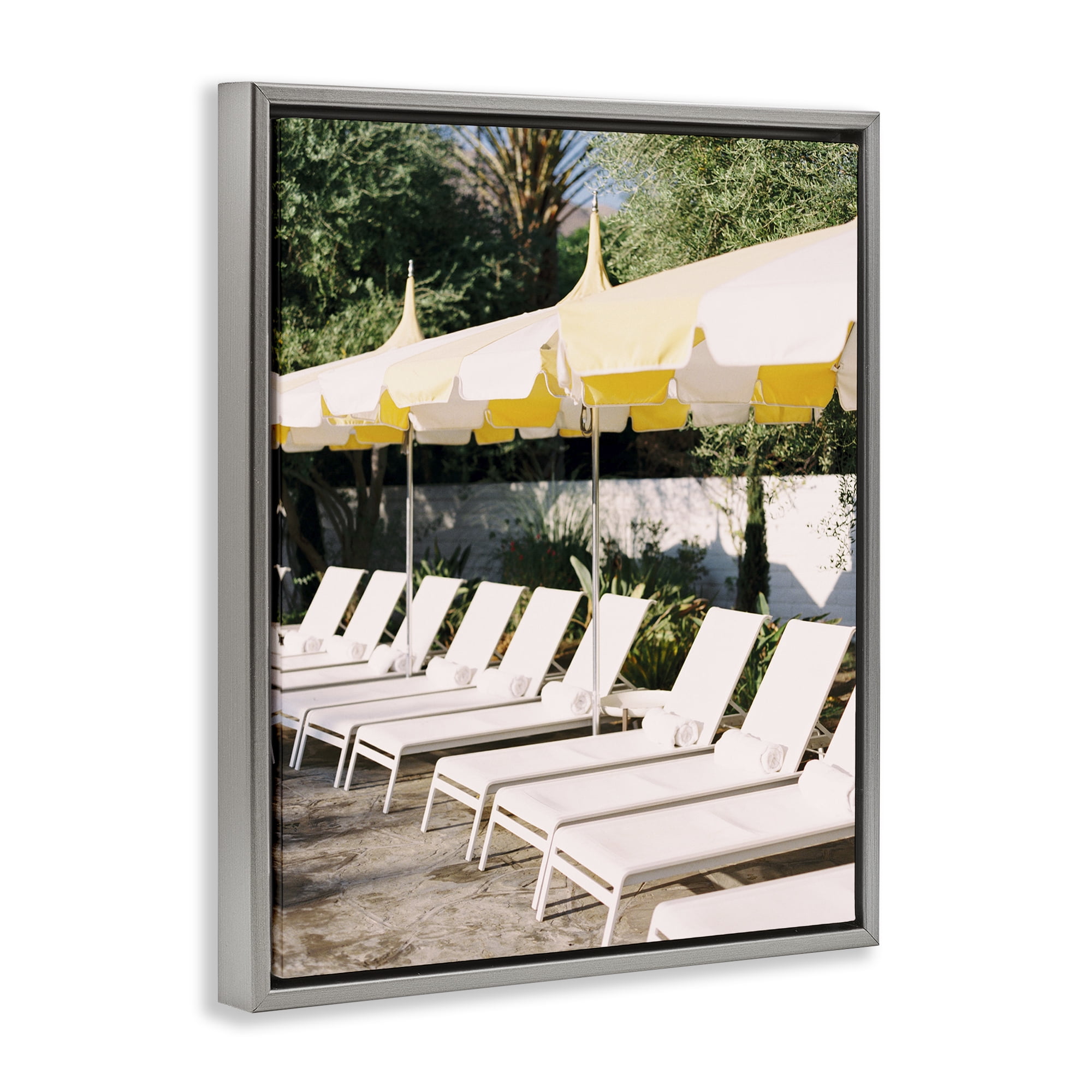 Stupell Industries Poolside Beach Chairs Landscape Photography Gray Floater Framed Canvas Art Print Wall Art, 25 x 31