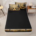 thumbnail image 4 of Castle Fairy Autumn Rustic Deer Zipper Full Size Comforter Sets with Fitted Sheet and 2 Pillowcases for Boys,Vintage Jungle Sunset Zipper Bedding Set,Sepia Brown Black,Black Reversible,4pcs, 4 of 6