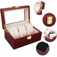 thumbnail image 4 of Caja de joyería para reloj para hombre, caja de reloj con 3 ranuras, organizador de vitrina de reloj grande con ventana de vidrio real, 3 ranuras superiores, 4 of 5