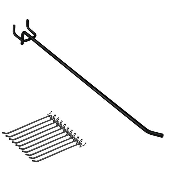 10Pcs Heavy Duty Pegboard Hooks 1/4 Inch, Black Peg Board Shelving Hooks 10 Inch, Metal Pegboard Hooks Shelf Hanger Store Display, Peg Board Wall Hooks for Hanging Garage, Office, Kitchen