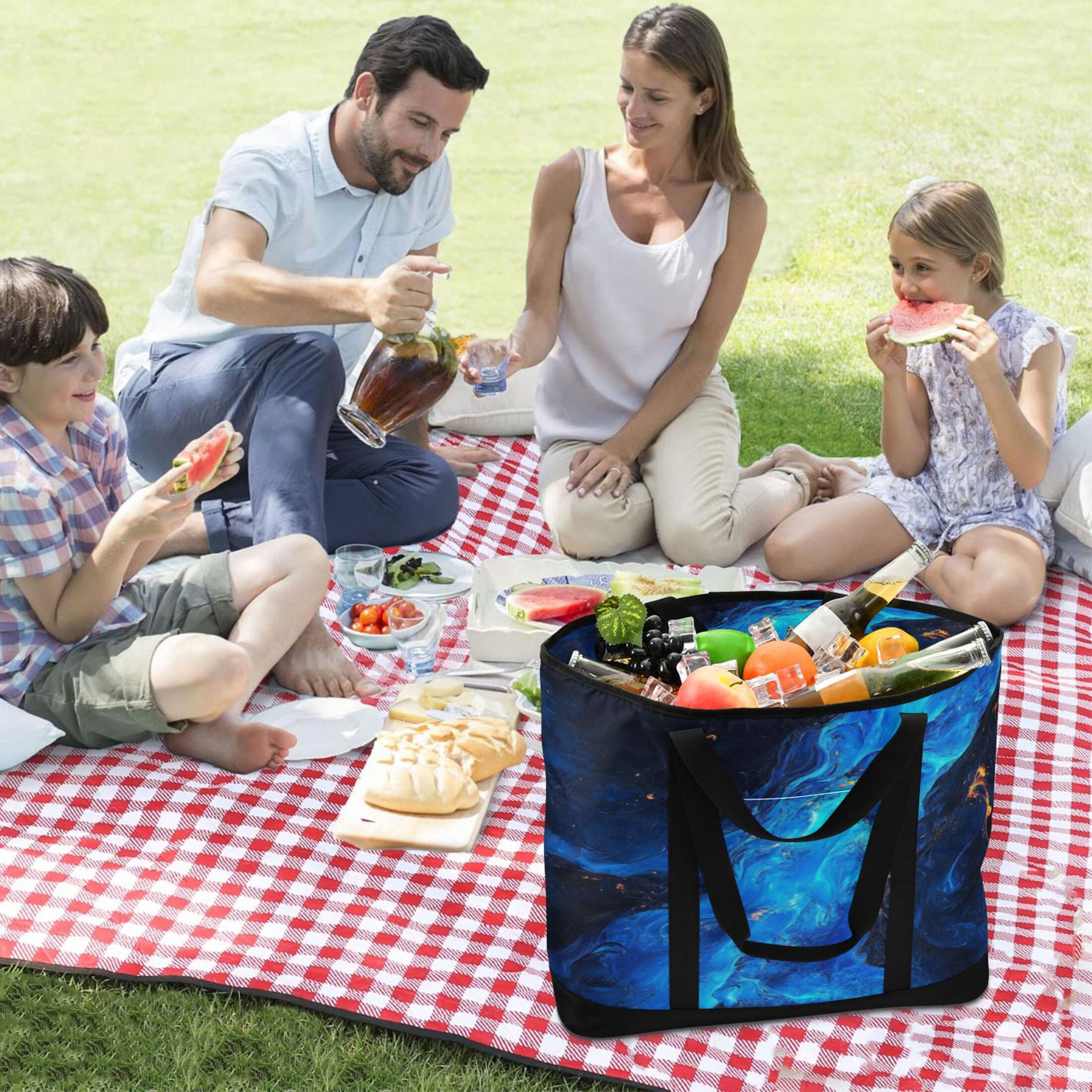 Large Hand-held Ice Pack Picnic Bag Insulation and Refrigeration Suitable for Shopping Picnics and Camping Blue Lava Picture