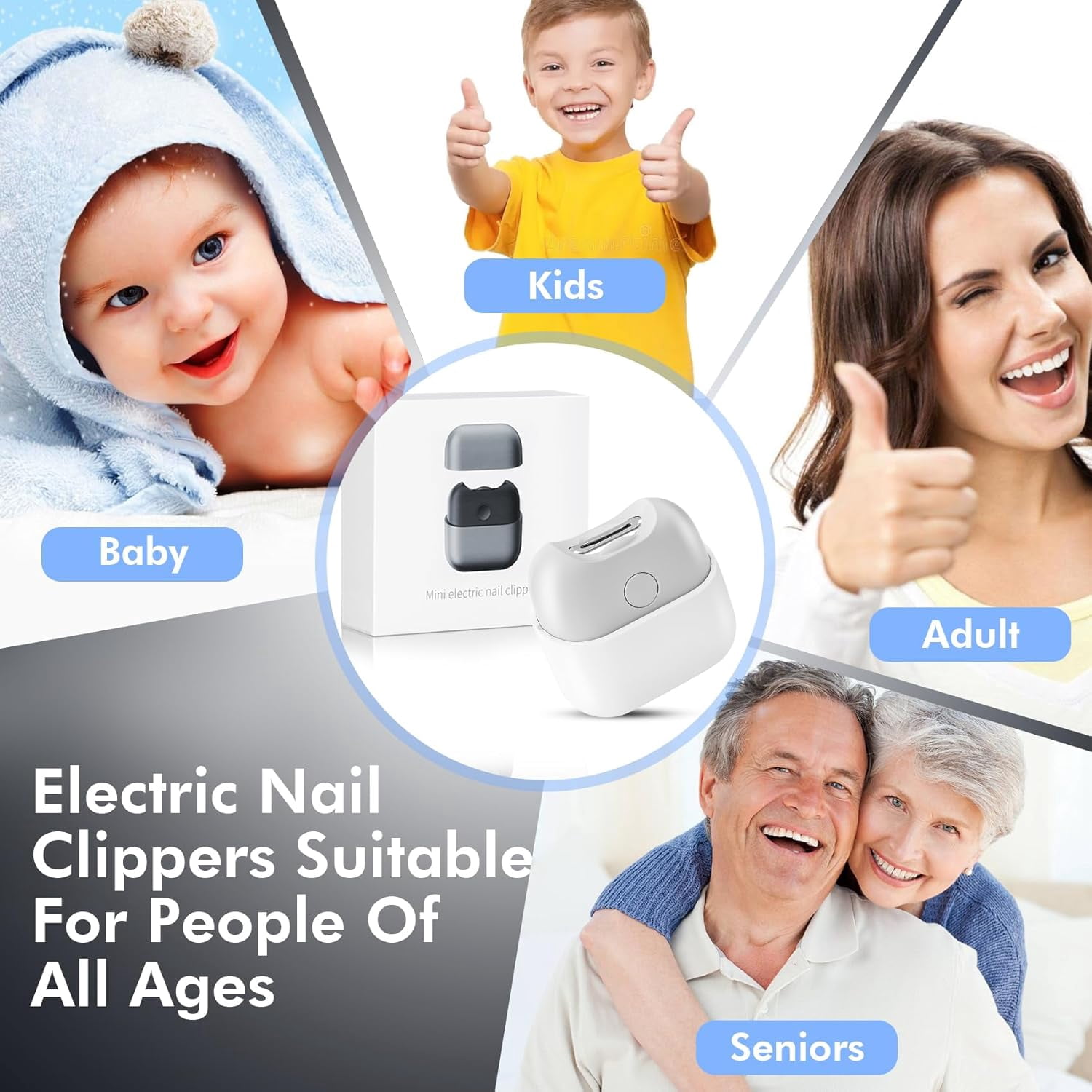Aorsher 2 Speeds Automatic Nail Clipper, Multi-Function Electric Nail Clipper with Light and Nail Chip Storage, Rechargeable Electric Nail Clipper  for Babies, Adults and Seniors