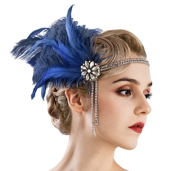 Bubbmi Tocado de Plumas de los años 20 con Borla de Cristal Diadema de Cristal con Cuentas del Gran Gatsby Accesorios de Disfraz para Fiestas de Showgirl de Mujeres