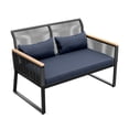thumbnail image 3 of ModFusion Waterproof Wicker Loveseat with Navy Cushions & Wood Armrests for Outdoor Deck or Balcony, 3 of 9