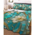thumbnail image 3 of Quilts Twin Size, Teal Abstract Soft Comforter Bedding Set for Bed, Luxury Floral Golden Swirls Modern Lightweight Quilted Bedspread with Pillow Cover(2 Pieces) for All Season, 68x86 Inch, 3 of 9