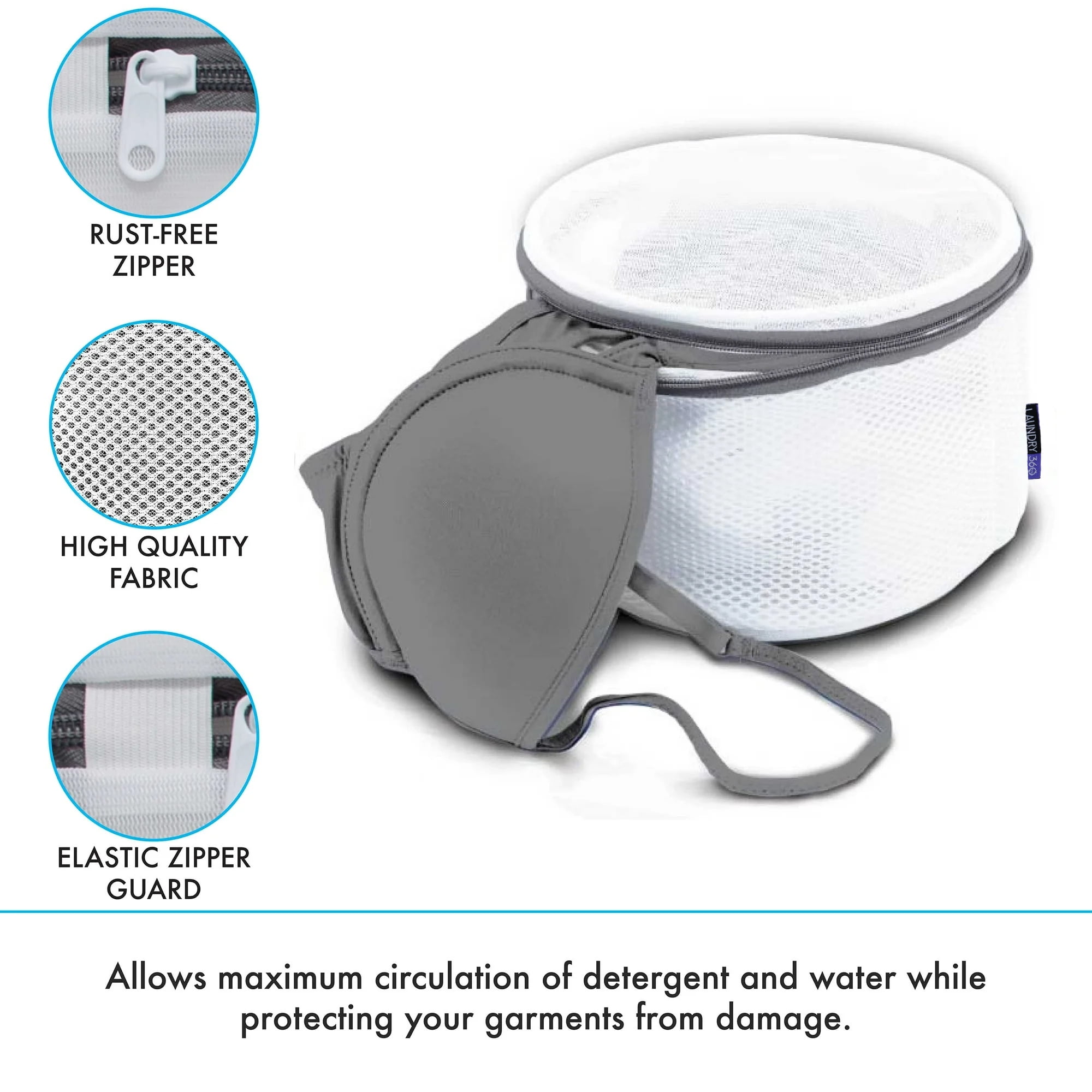 Laundry 360 2 Pack Bra Wash Bag, Polyester Mesh, Zip Close White