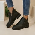 thumbnail image 2 of Women's Chelsea Combat Boots Vintage Casual Leather Round Toe Low Heel Winter Fall Short Ankle Booties Black Size 6, 2 of 7