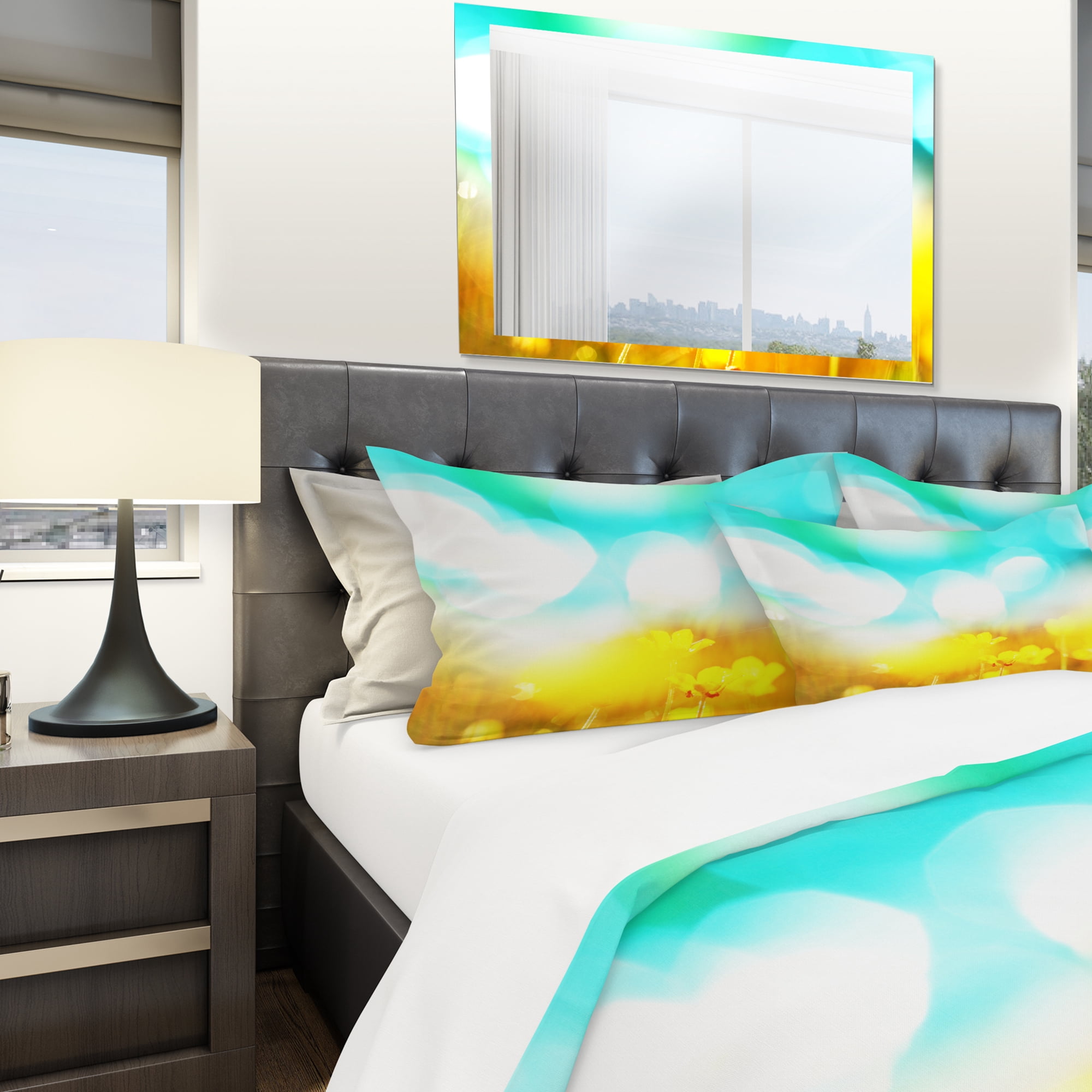 Designart 'Yellow Flowers on Blue Background' Modern & Contemporary Duvet Cover Set