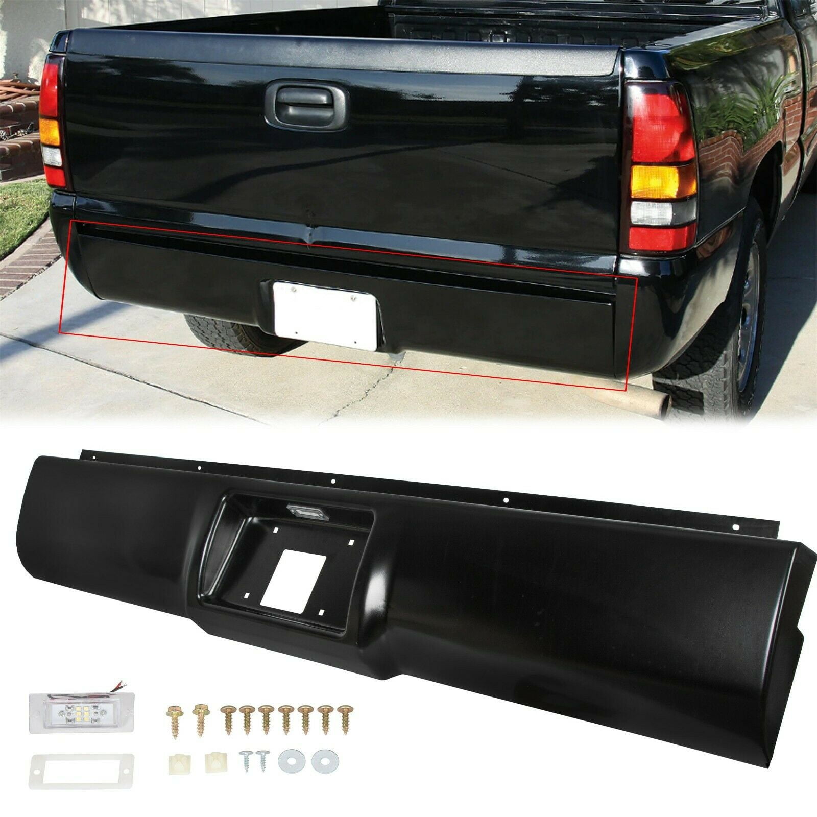 Rear Bumper Roll Pan w LED Lamp For Chevrolet GMC Silverado