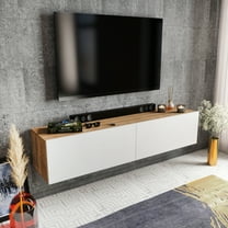Poling 63” Melamine Coated Modern Wood Floating TV Stand, Walnut & White