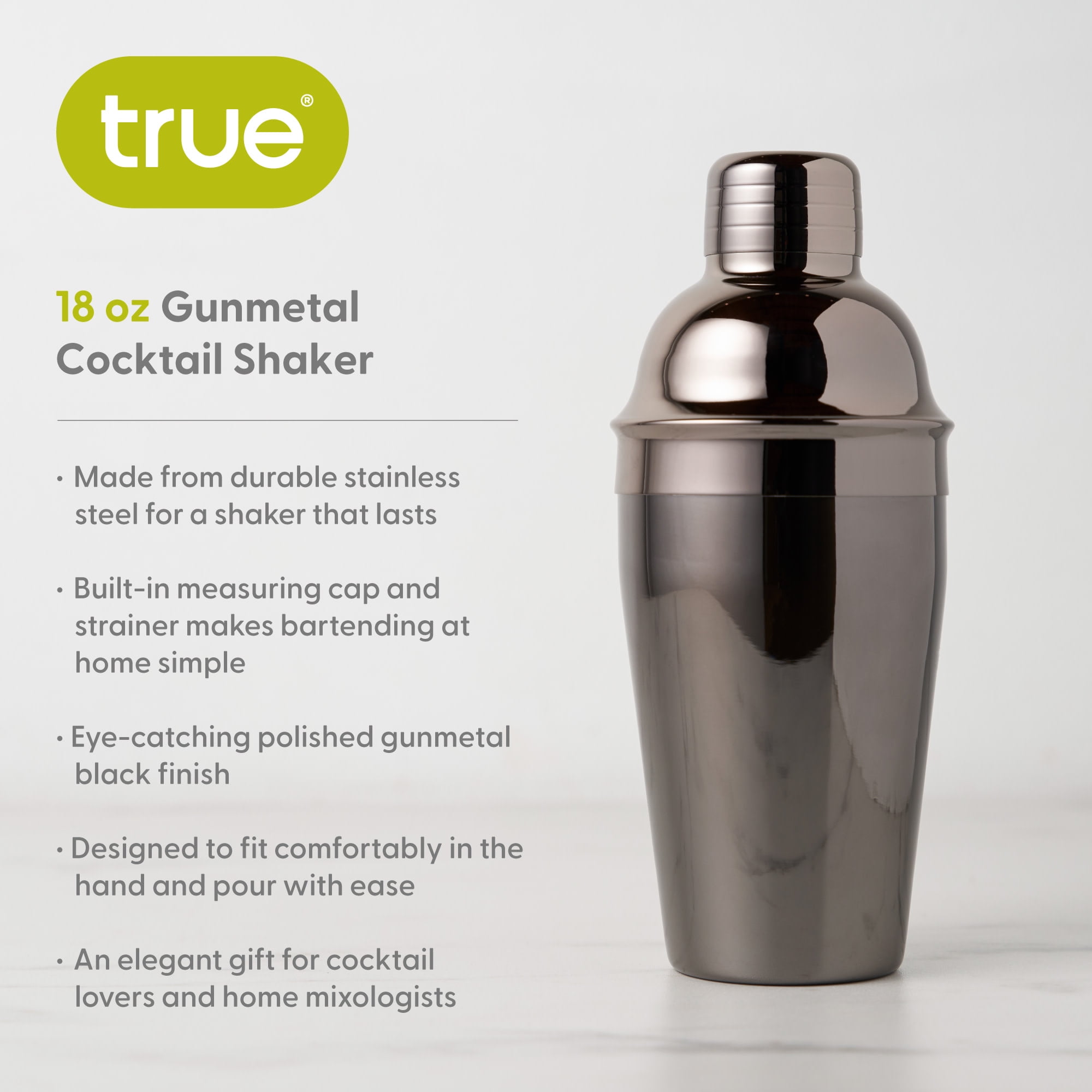  True Ash Matte Black Cocktail Shaker - Drink Shaker for  Margarita, Mojito, Martini, Old Fashion and Bar Cocktails - 18 Oz Stainless  Steel Cobbler Shaker with Lid & Strainer : Musical Instruments