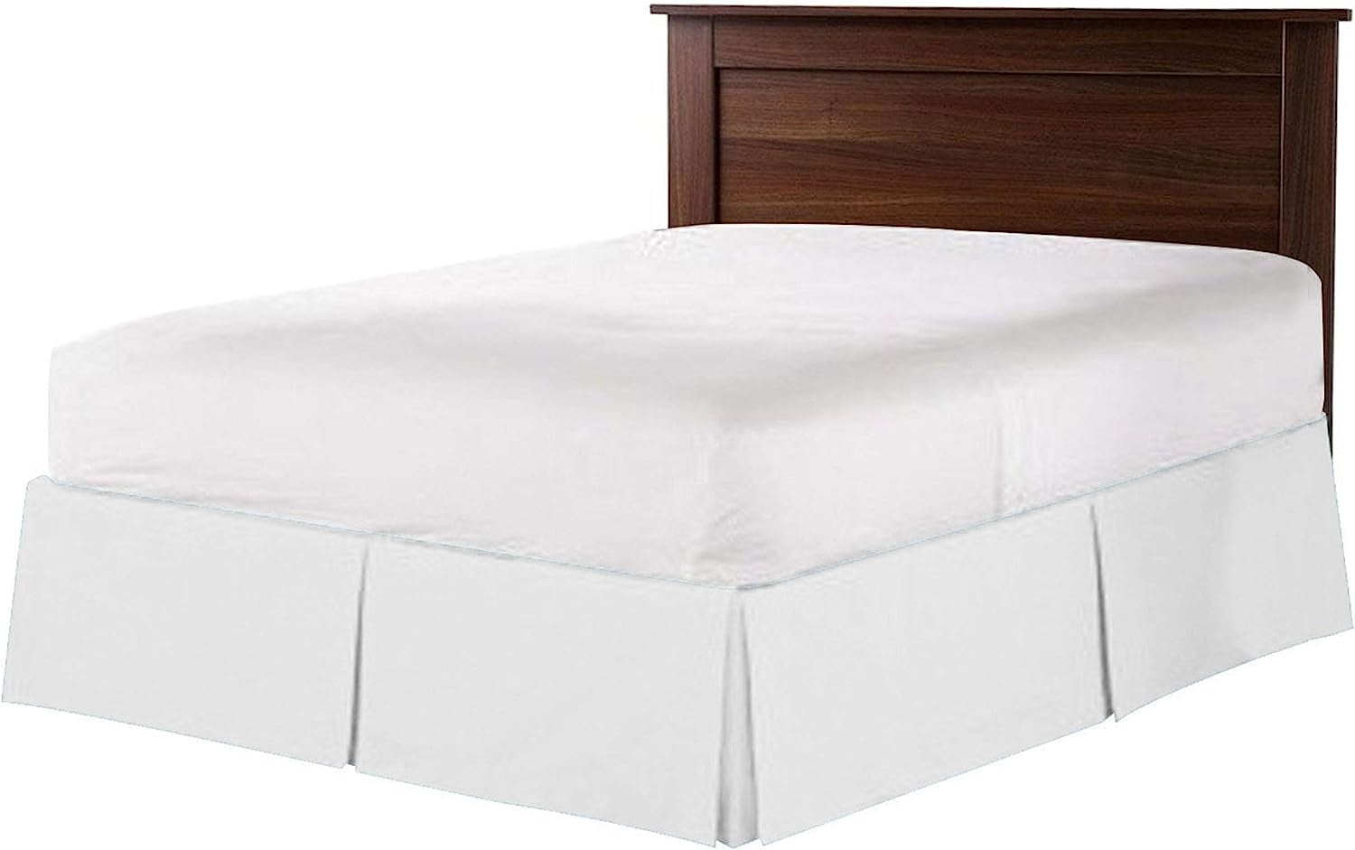 Box Pleated Queen Bed Skirt - 18" Inch Tailored Drop - Easy Fit for Queen Size (60" x 80") Beds - 100% Egyptian Cotton Soft Sheen & 400TC Bed Frame Cover with Corner Pleats - White Solid.