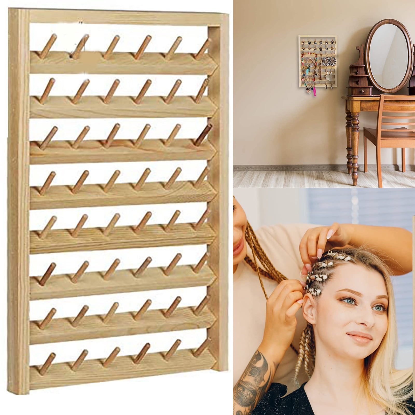 48 Spool Thread Rack Wooden Thread Holder Sewing for Sewing Quilting Embroidery Hair Braiding Rack