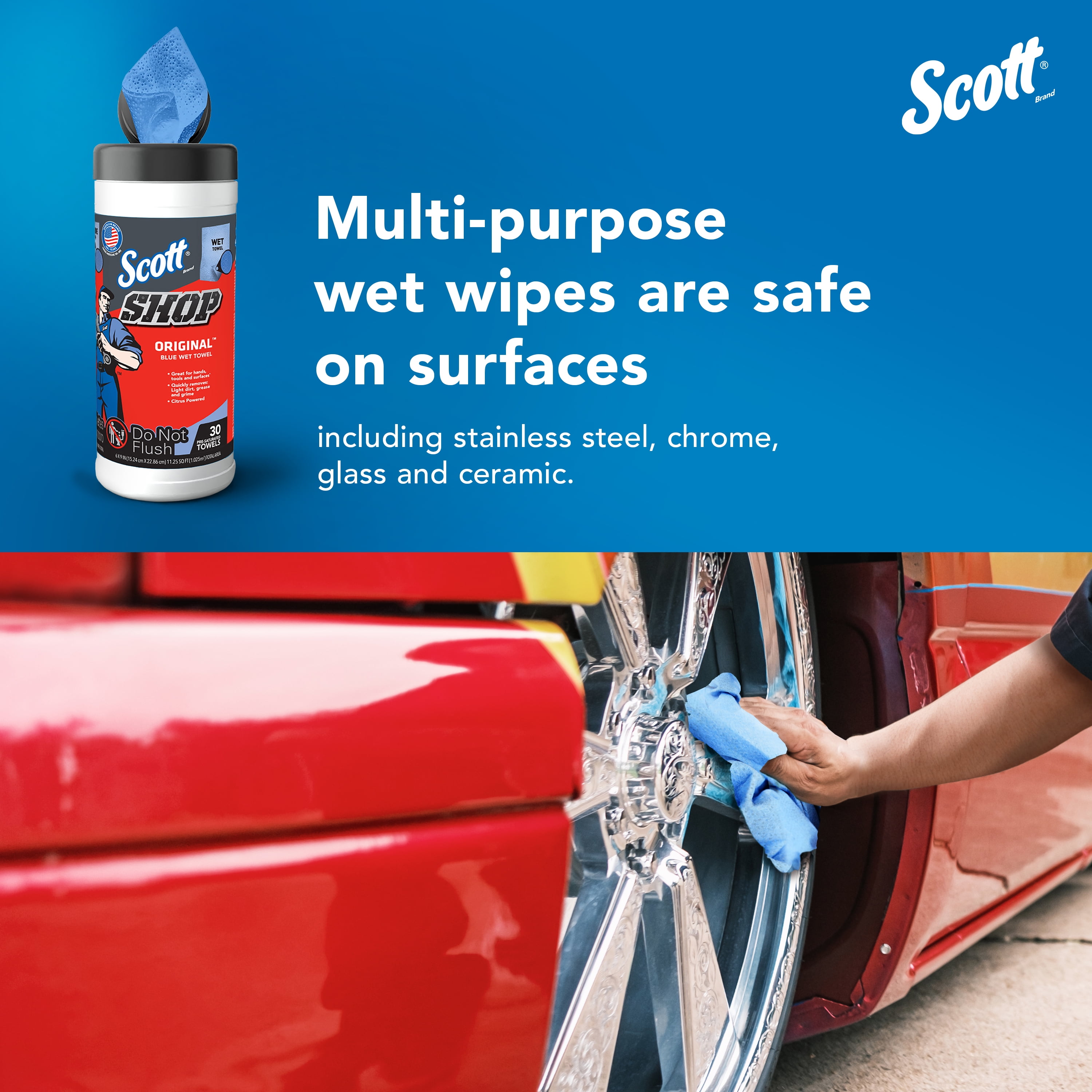 Scott Shop Blue Wet Towels, 1 Canister, 30 Sheets