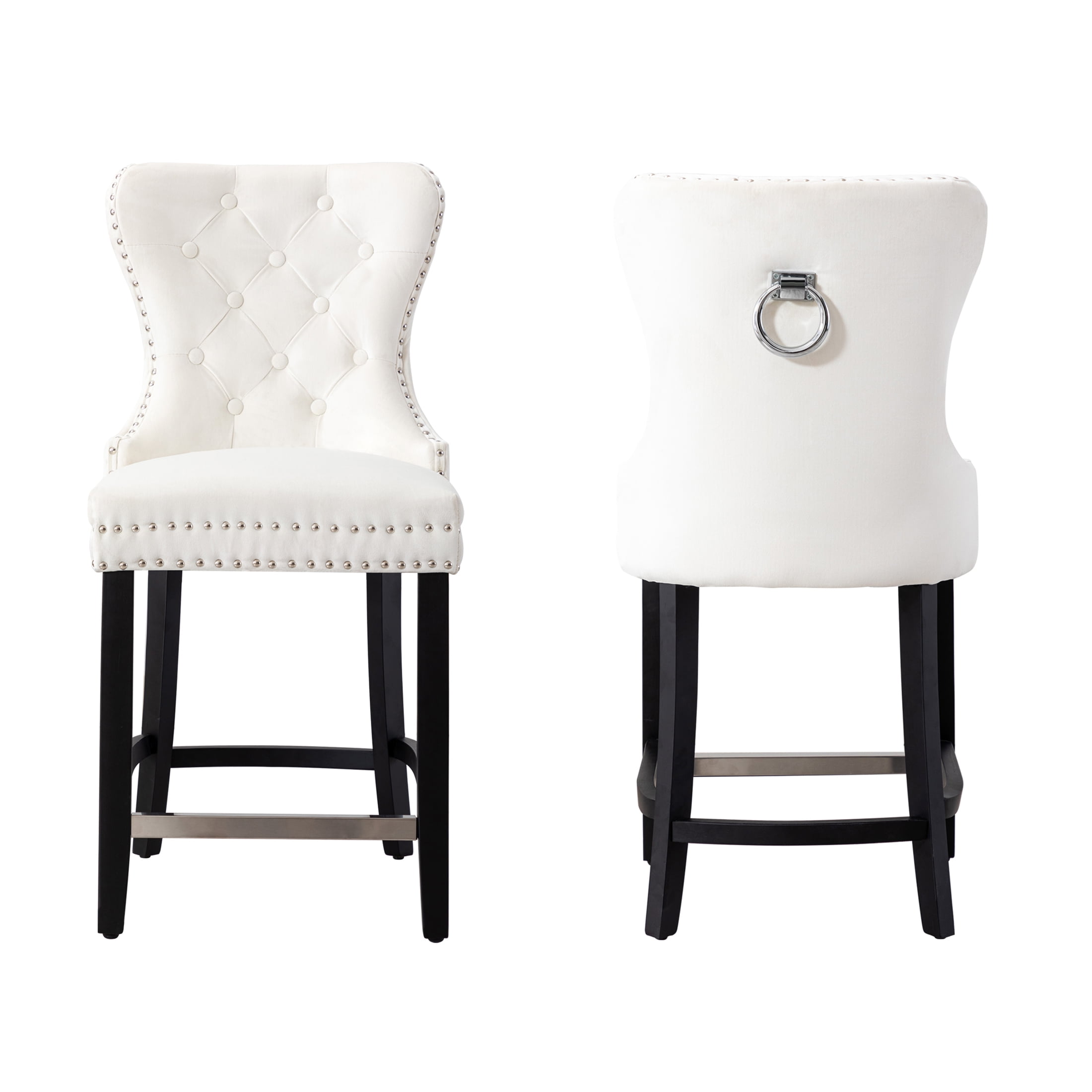 Westin Outdoor 24" Tufted Velvet Bar Stool (Set of 2), Black/Velvet Cream