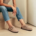 thumbnail image 2 of Comwarm Genuine Suede Clogs for Women, Memory Foam Cork Footbed Potato Slip on Leather Shoes, Taupe, 2 of 7