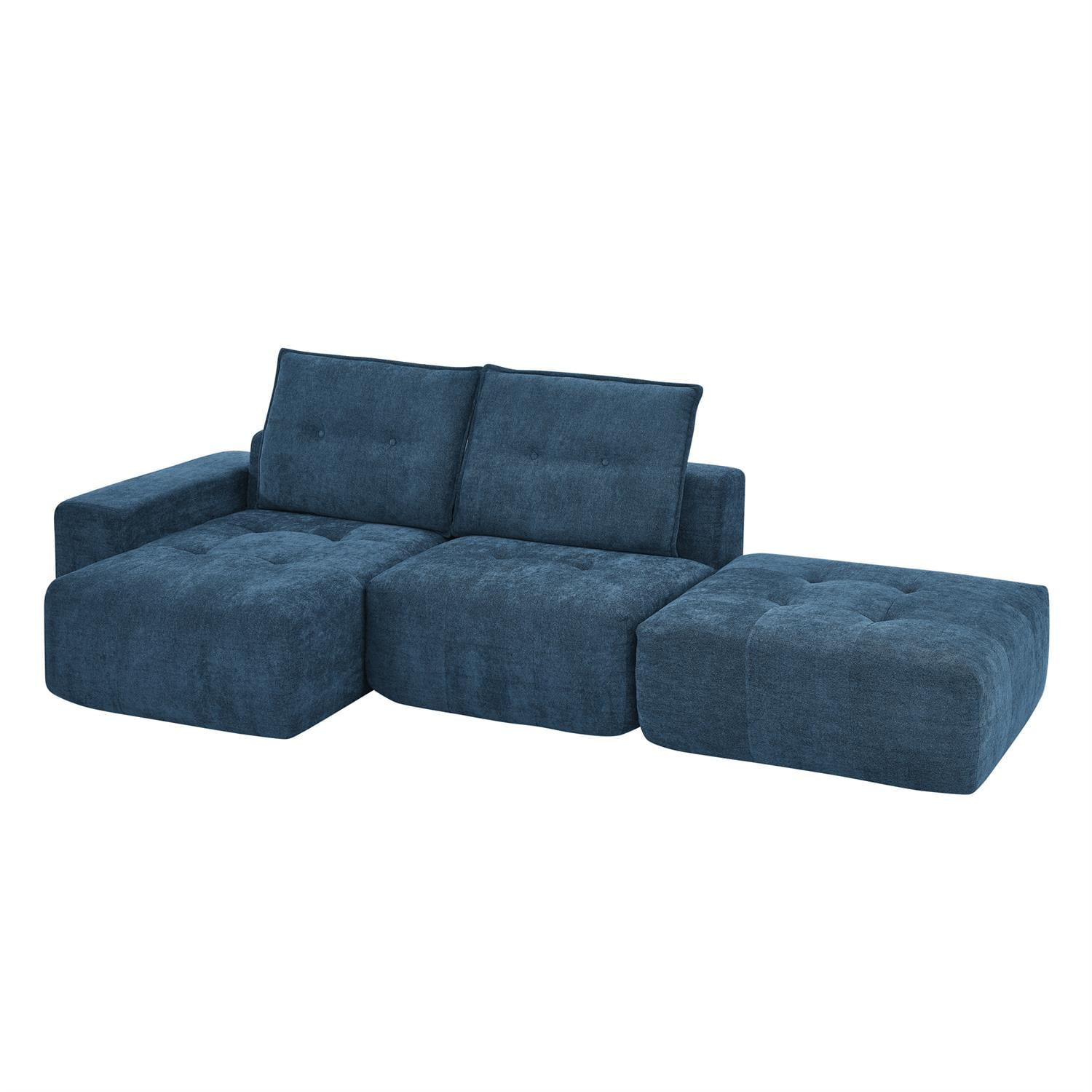 Demi Bonn 108" Modular L Shaped Sectional Sofa, Wide Deep Seat Convertible Linen Couch Set for Living Room & Office, No Assembly, Blue