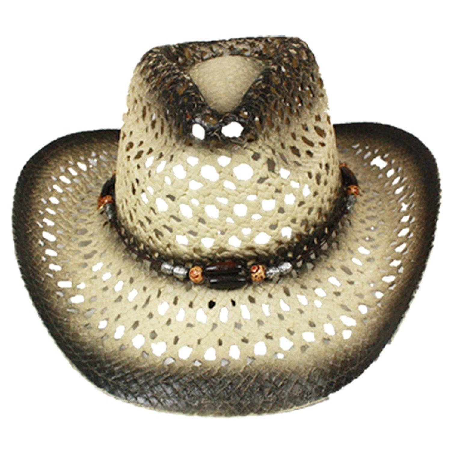 Silver Fever Ombre Woven Straw Cowboy Hat with Cutouts,Beads, Chin