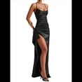 thumbnail image 2 of Vestido de Dama de con Tirantes Finos y Satén con Volantes para Mujer Negro XL, 2 of 8