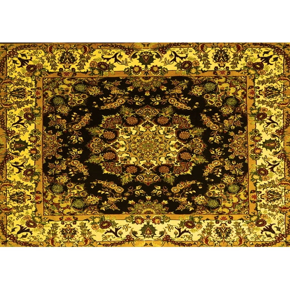 Ahgly Company Machine Washable Indoor Rectangle Medallion Yellow Traditional Area Rugs, 2' x 5'