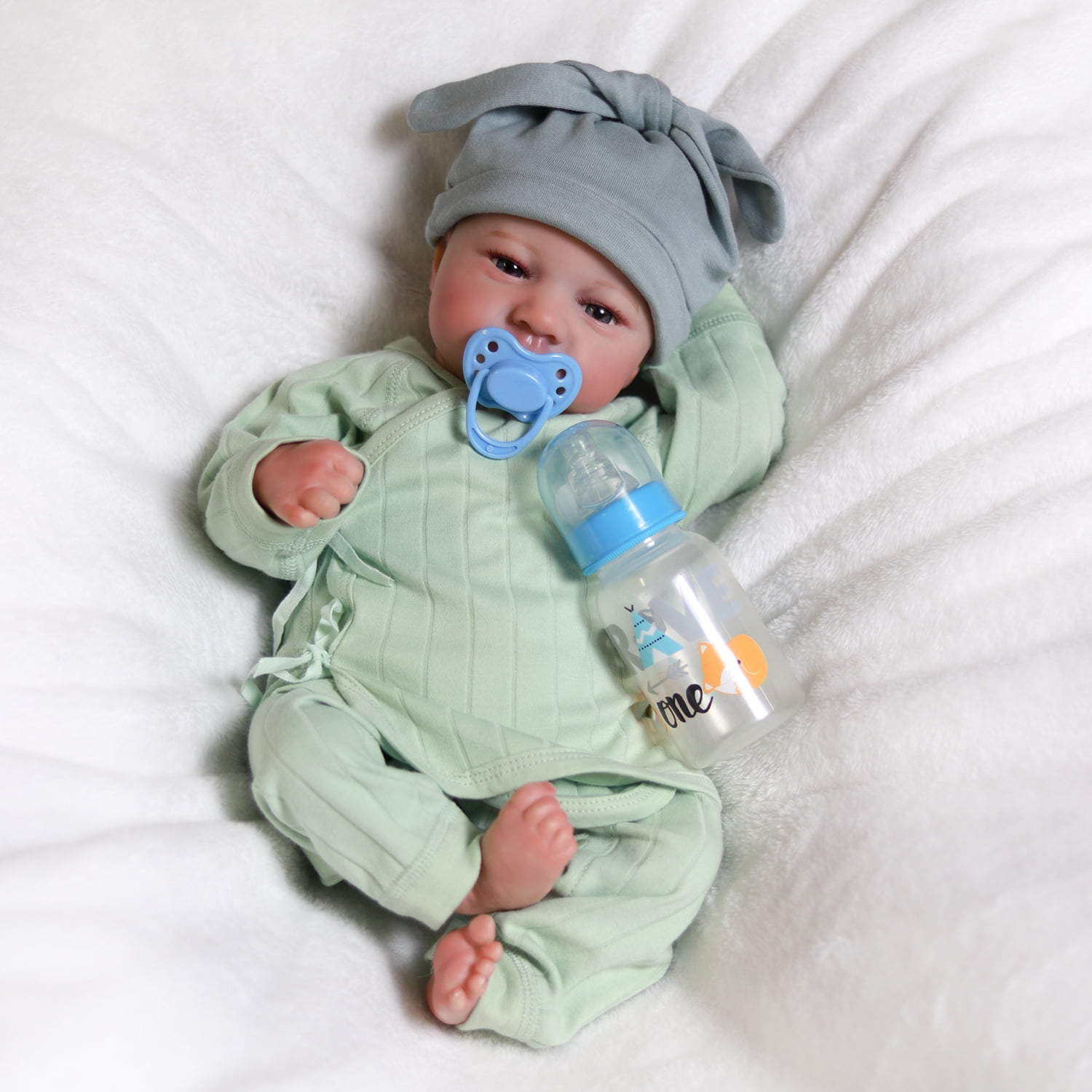 Reborn Newborn Baby Boy Doll Vinyl Silicone Handmade 18inch Lifelike Dolls Soft Cloth Body Gift