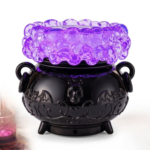 Halloween Witch Cauldron Candle Holder with LED Light,Witch Candle Stand Bat Embossed Cauldron for Halloween Tabletop Home Party