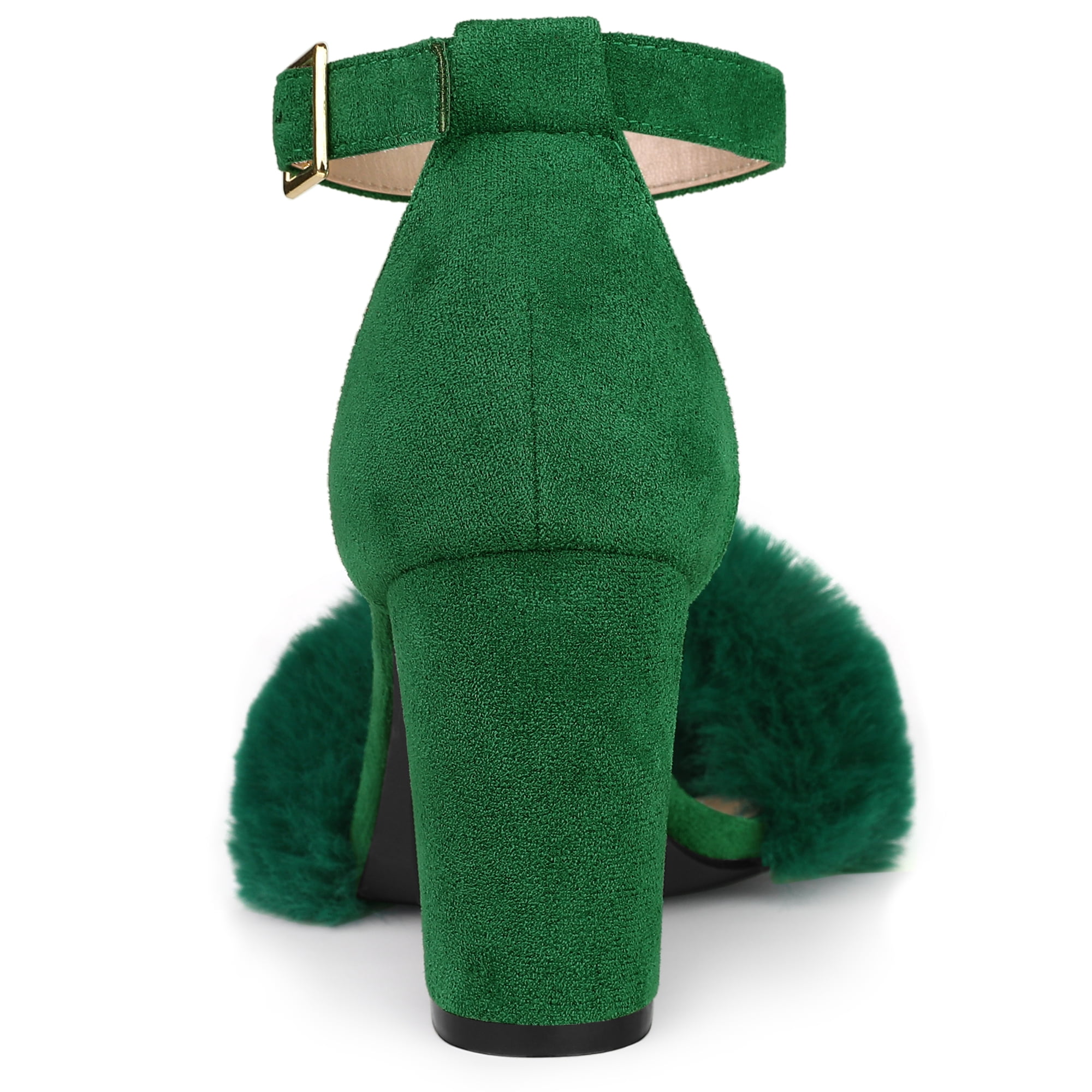 DARING DIVA Women's Ankle Strap Faux Fur Block Heels Beige Sandals for Wear Green 9