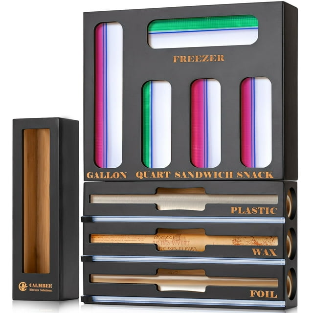 Organizador de cocina Calmbee 9 en 1 de bambú con dispensador de envoltorios