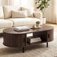 thumbnail image 3 of Costway Oval Coffee Table, 47.5” Wooden Center Table with Storage, Sliding Tambour Doors Walnut, 3 of 12