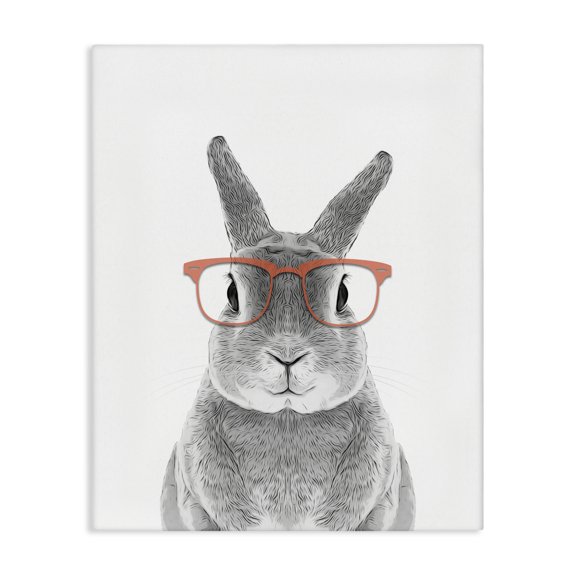 Stupell Industries Bohemian Cute Bunny Rabbit Glasses Monochrome Illustration Canvas Art, 16 x 20, by Annalisa Latella