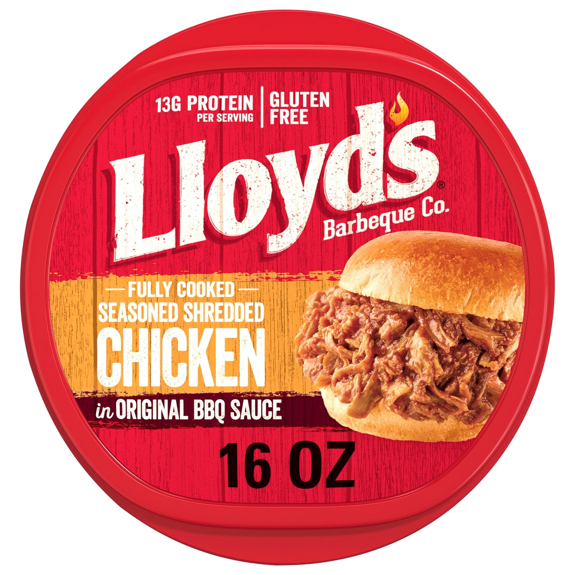 LLOYD'S Shredded Chicken in Barbecue Sauce Fresh, Fully Cooked, Refrigerated, In Convenient 16 oz Plastic Microwaveable Tray