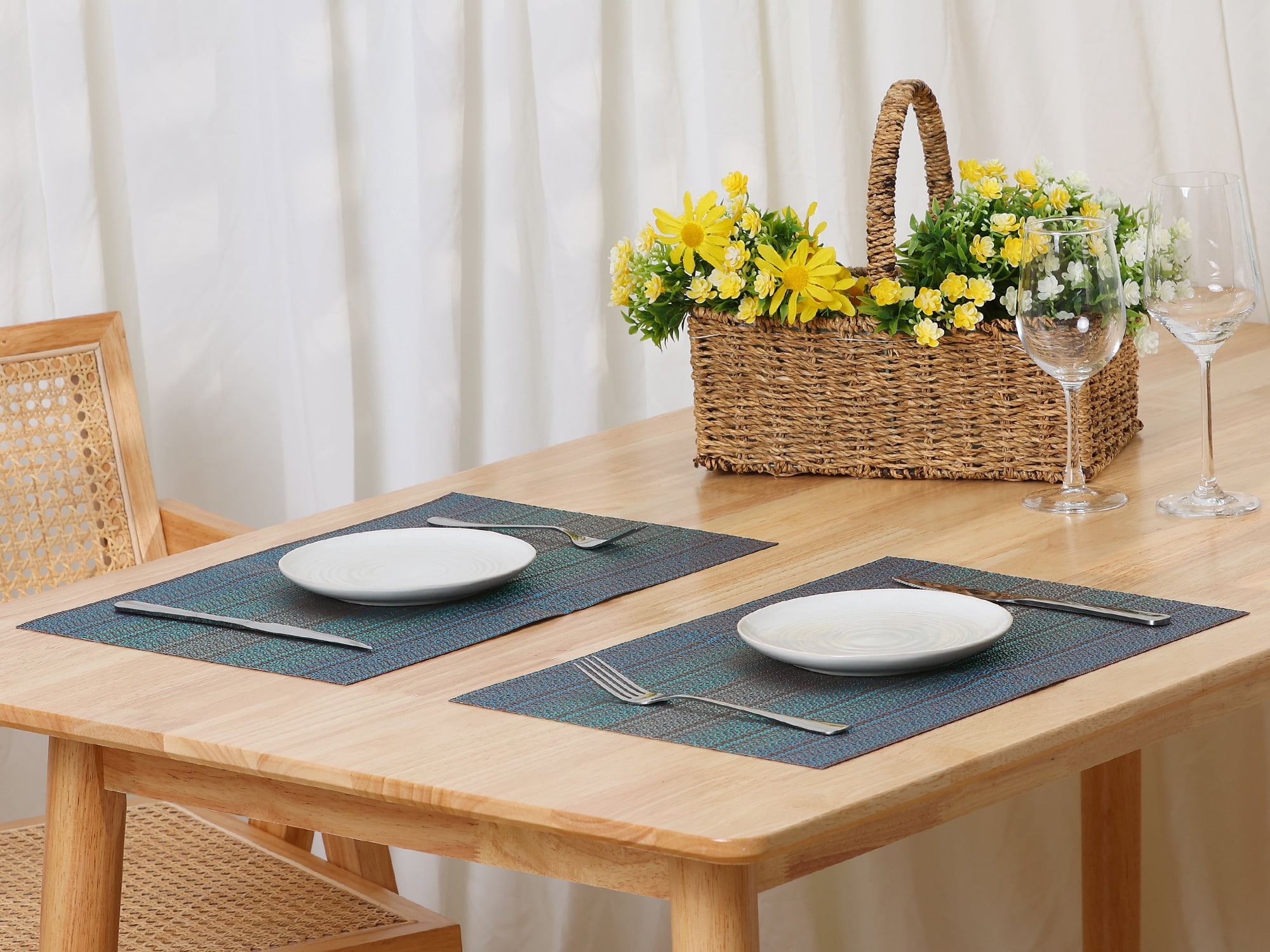Unique Bargains Placemats Set of 6 Vinyl Place Mats for Dining Table Weave Table Mats 18" x 12" DarkBlue