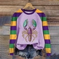 thumbnail image 3 of Xuyuer Mardi Gras Shirts for Women Carnival Fat Tuesday Shirt New Orleans Party Mardi Gras Outfit Gifts Tee Top Fashion Mardi Gras Outfits Long Sleeve Shirts Pullover Tops Daily Crewneck Blouse, 3 of 4