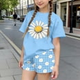 thumbnail image 2 of Babcutegg Girls Summer Printed Two-Piece Outfit – Short Sleeve Round Neck Top with Elastic Waist Shorts for Casual and Playful Everyday Wear Blue Size 4-5, 2 of 7