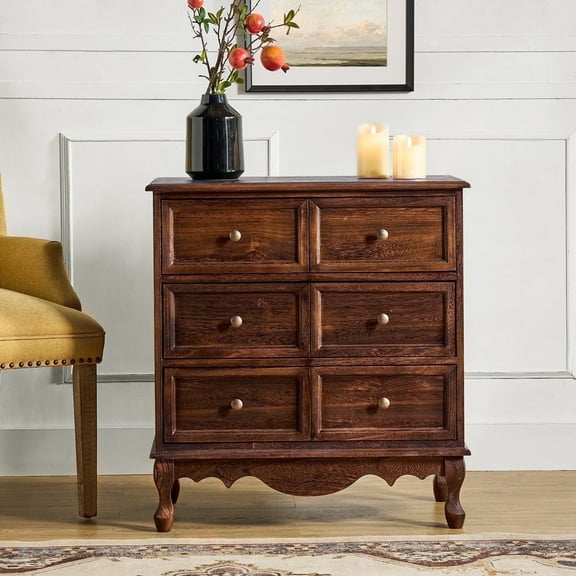 3 Drawer Solid Wood Accent Cabinet End Table with USB Dresser for Living Room Living Room, Walnut