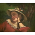 thumbnail image 2 of Gustave Courbet 14x12 Black Ornate Wood Framed Double Matted Museum Art Print Titled: Woman with Flowers on Her Hat (1857), 2 of 5