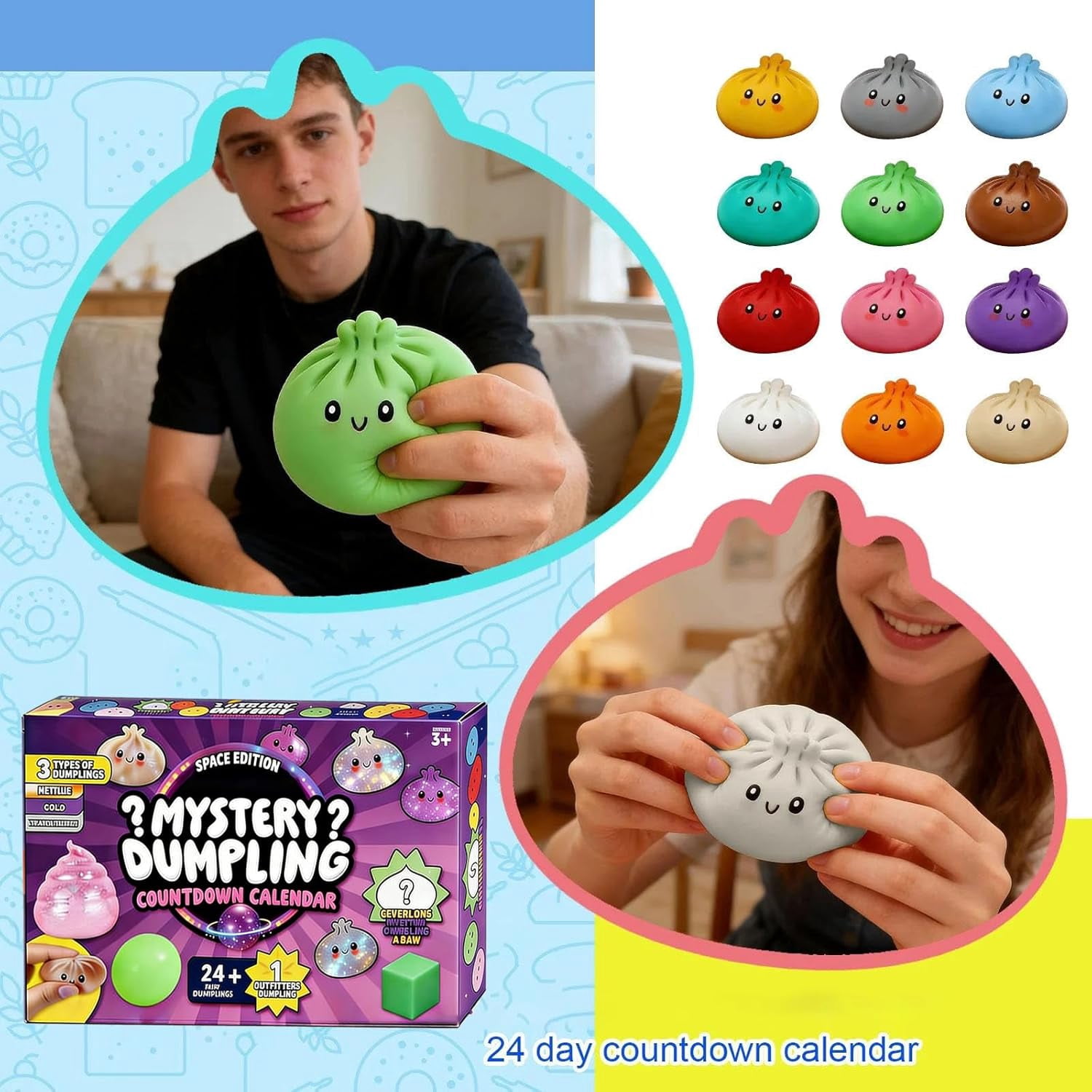Dumpling Squishys Squishys Advent Calendar , 24 Days of Mystery Dumpling Squishy Tools Surprise Gift Set