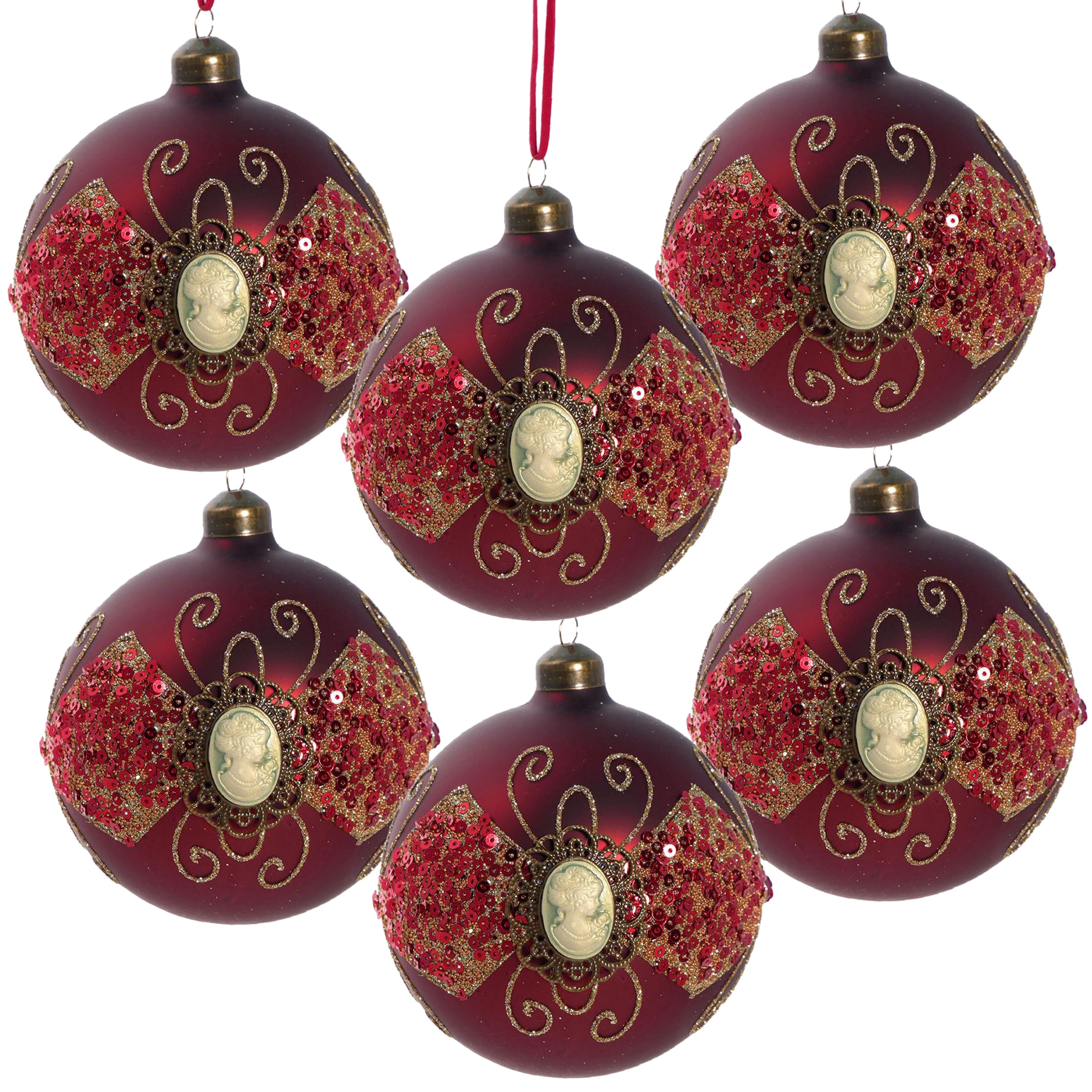 Set of 6 Glass Christmas Ball Ornaments with Glitter and Painting Design by Riccardo Tree Decor