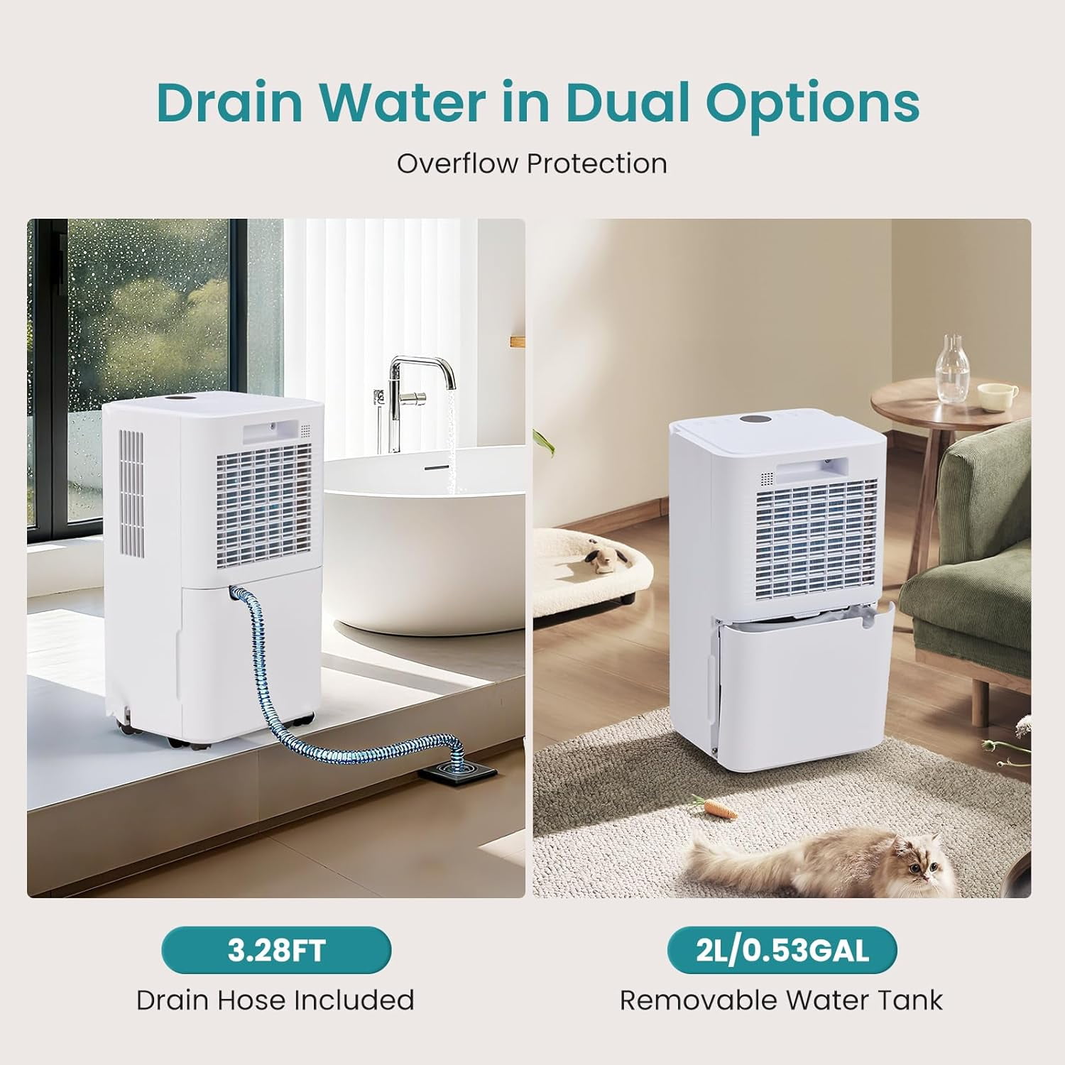 Dehumidifier for Basements, 9 Pint Dehumidifier with Auto Defrost & Drain, 24H Timer, Covers 1,500 Sq. ft for Home, Bedroom, Bathroom