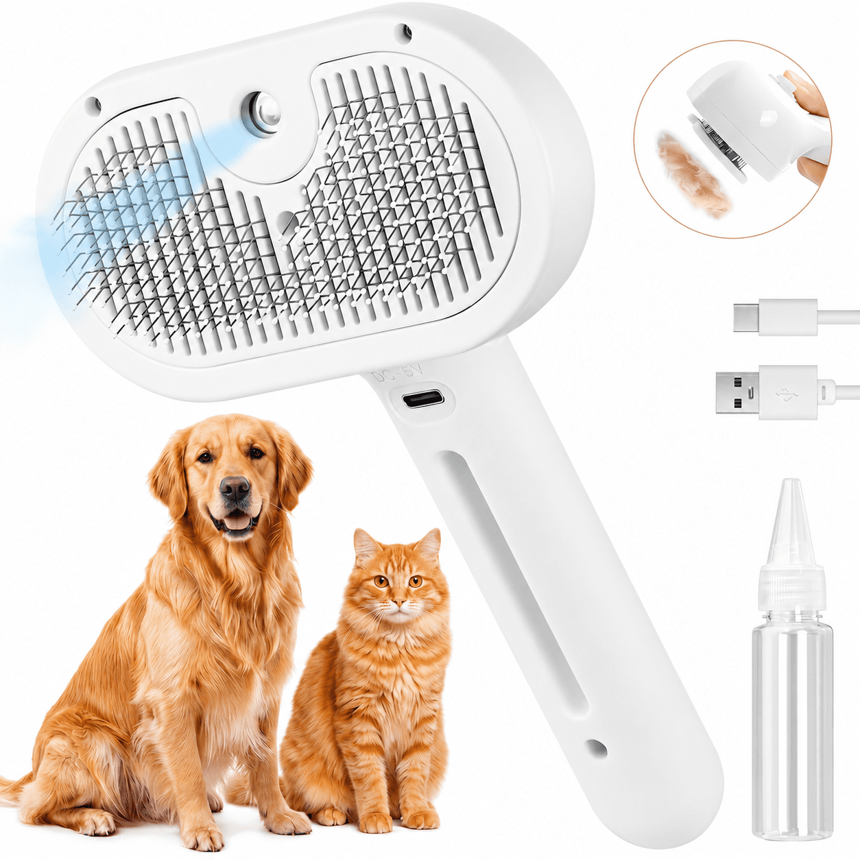 ABSOKE 3 in 1 Cat Steam Brush, Self-Cleaning Steam Pet Brush with Spray and Release Button,Spray Hair Removal Comb for Long Short Hair Cats & Dogs
