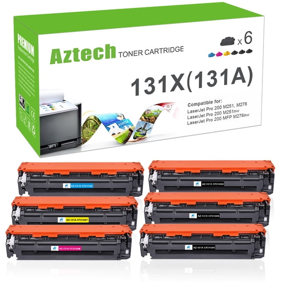 AAZTECH 6-Pack Compatible Toner Cartridge for HP CF210X 131A M251n M251nw MFP M276n M276nw with Chip (3*Black,Cyan,Magenta,Yellow)