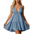 thumbnail image 2 of Warop Women's Deep V Neck Camisole Dress with Adjustable Ties, Ruffle Trim, Parallel Pleats, Backless Design, Elegant for Party and Evening Occasions, Daily Wear, 2 of 5